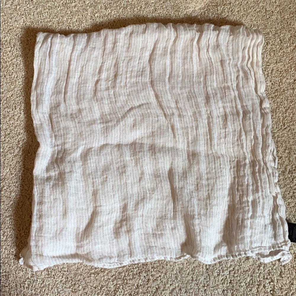 Eileen Fisher Linen Striped Scarf White & Beige